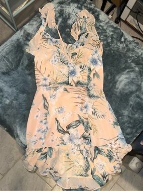 Lulus Floral Ruffle Sundress in Peach